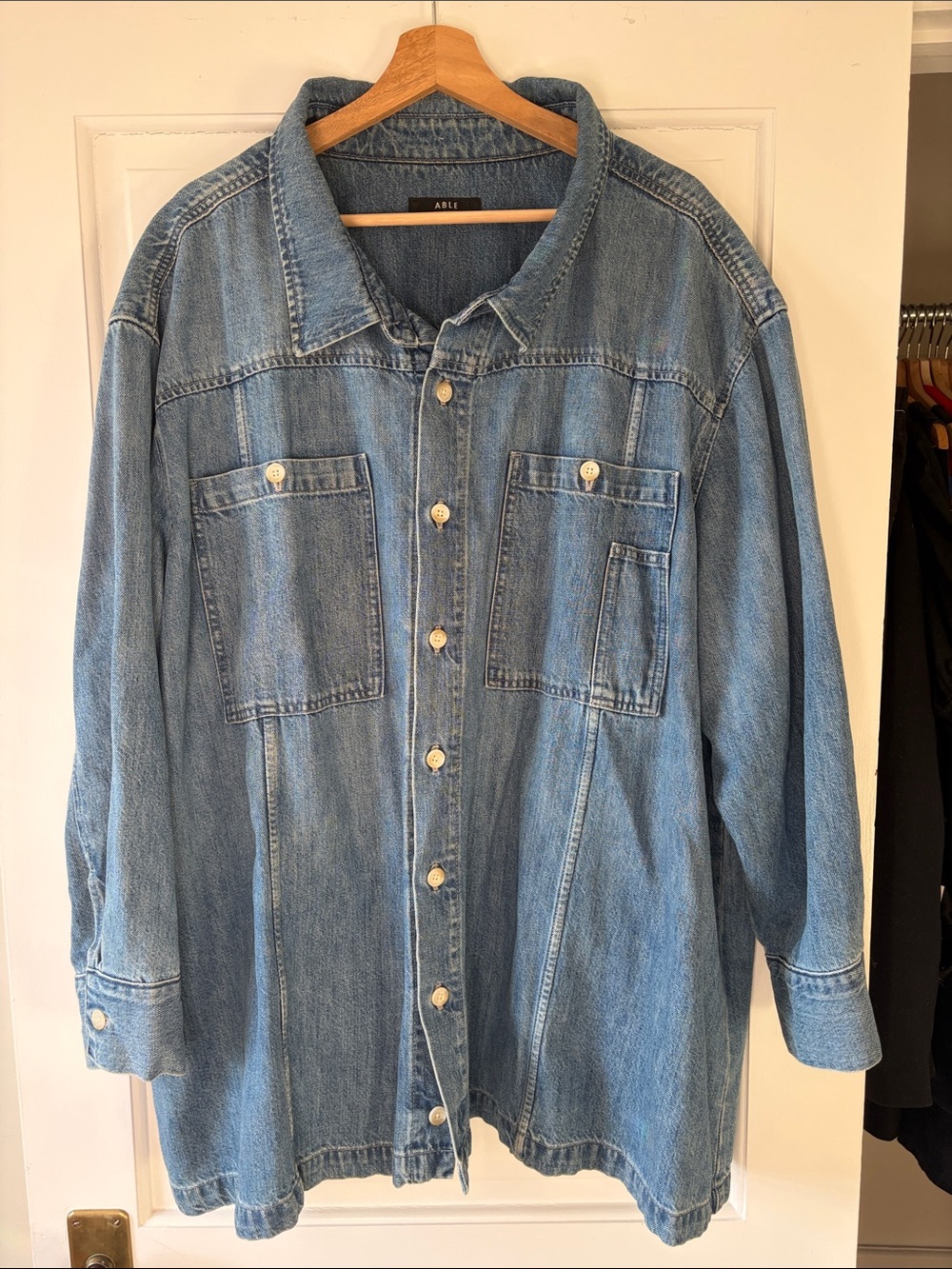 Able Light Blue Denim Oversized Button Jacket - GUC
